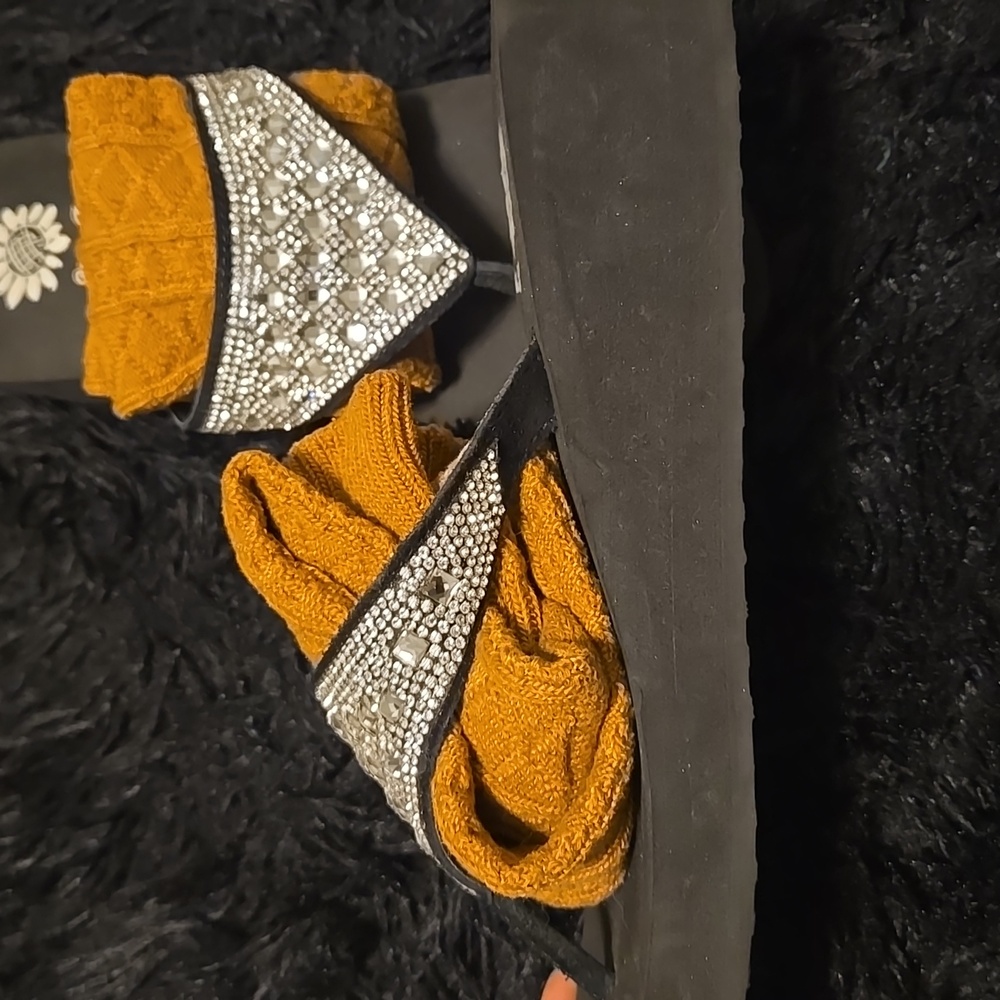 Black Flip Flops with Rhinestone Accents - Picture 2 of 5
